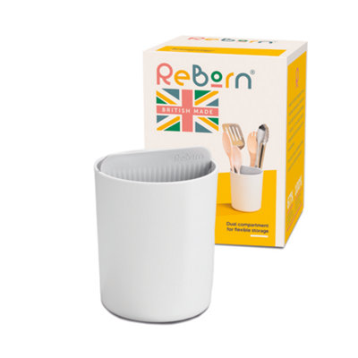 ReBorn Recycled Utensil Holder - Stone Kitchen Organiser - Two Sections, Organised and Tidy - Made in the UK