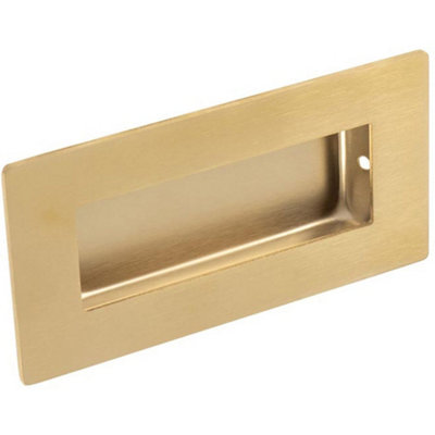 Recessed Sliding Door Flush Pull 102mm x 51mm 12mm Depth Satin Brass