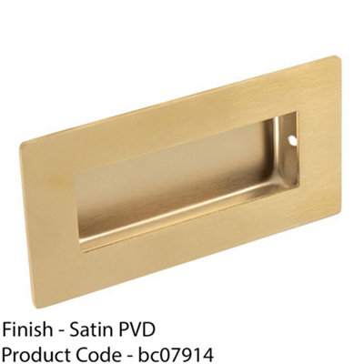 Recessed Sliding Door Flush Pull 102mm x 51mm 12mm Depth Satin Brass