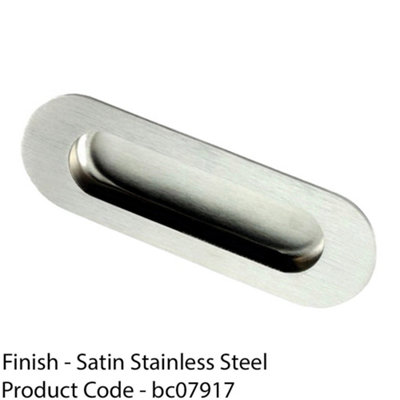 Recessed Sliding Door Flush Pull 102mm x 51mm 12mm Depth Satin Steel Radius