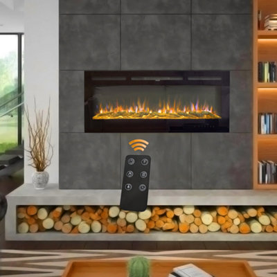 Recessed Wall Mounted Electric Fireplace Adjustable Flame with Remote ...