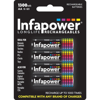 Rechargeable AA Ni-MH Batteries 1300mAh - 4 Pack