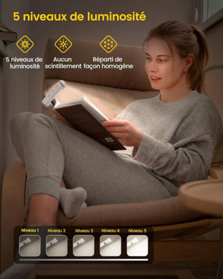 Rechargeable Clip-on Reading Light, 3 Warm Colors, 5 Brightness Levels ...