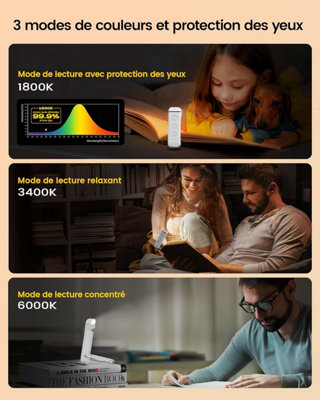 Rechargeable Clip-on Reading Light, 3 Warm Colors, 5 Brightness Levels ...