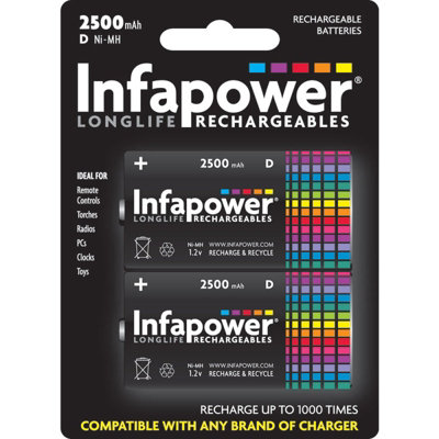 Rechargeable D Ni-MH Batteries 2500mAh - 2 Pack
