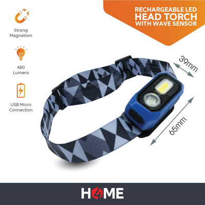 Rechargeable LED Head Torch with Wave Sensor