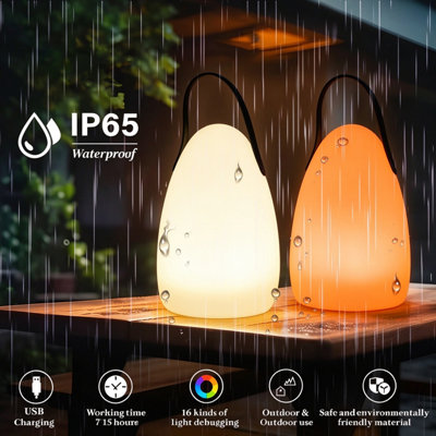 Rechargeable Table Lamps for Patio, RGB IP65 Waterproof Cordless ...