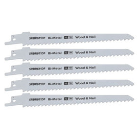 Reciprocating Saw Blade Wood and Nail 6tpi 150mm Length Bi Metal Pack of 5 by Ufixt
