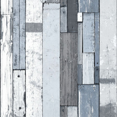 Reclaimed Wood Wallpaper In Blue