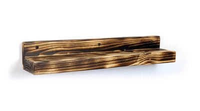 Reclaimed Wooden Shelf With Backboard 5" 125mm - Colour Burnt - Length 20cm