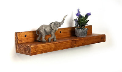 Reclaimed Wooden Shelf With Backboard 5" 125mm - Colour Light Oak - Length 30cm