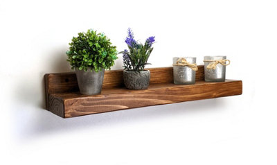 Reclaimed Wooden Shelf With Backboard 5" 125mm - Colour Medium Oak - Length 100cm
