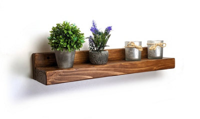 Reclaimed Wooden Shelf With Backboard 5" 125mm - Colour Medium Oak - Length 20cm