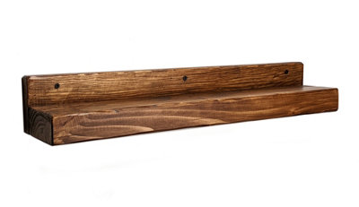 Reclaimed Wooden Shelf With Backboard 5" 125mm - Colour Medium Oak - Length 20cm