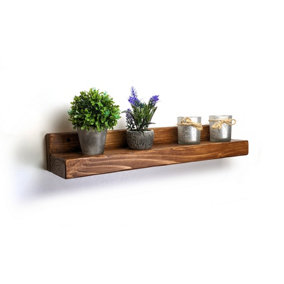 Reclaimed Wooden Shelf With Backboard 5" 125mm - Colour Medium Oak - Length 50cm