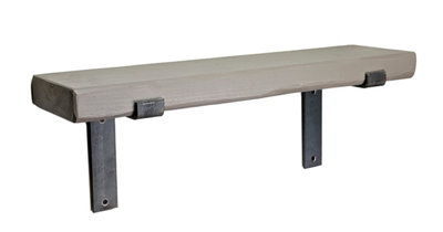 Reclaimed Wooden Shelf with Bracket Bent Down 6" 140mm - Colour Antique Grey - Length 100cm