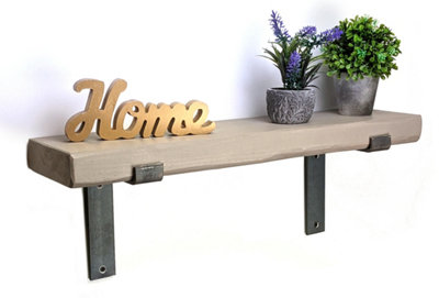 Reclaimed Wooden Shelf with Bracket Bent Down 6" 140mm - Colour Antique Grey - Length 60cm