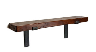 Reclaimed Wooden Shelf with Bracket Bent Down 6" 140mm - Colour Dark Oak - Length 180cm