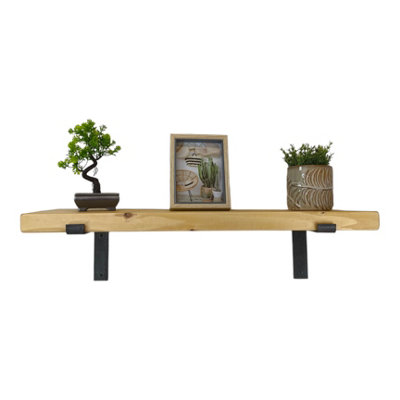 Reclaimed Wooden Shelf with Bracket Bent Down 6" 140mm - Colour Light Oak - Length 100cm