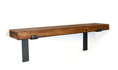 Reclaimed Wooden Shelf with Bracket Bent Down 6" 140mm - Colour Light Oak - Length 120cm