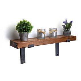 Reclaimed Wooden Shelf with Bracket Bent Down 7" 170mm - Colour Medium Oak - Length 210cm