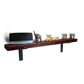 Reclaimed Wooden Shelf with Bracket Bent Down 7" 170mm - Colour Teak - Length 100cm
