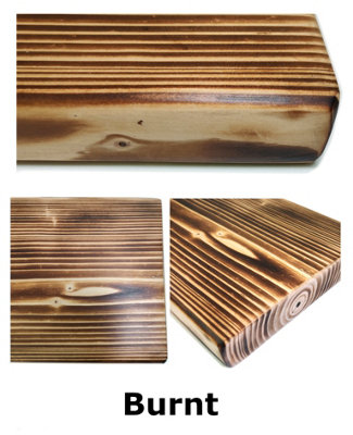 Reclaimed Wooden Shelf with Bracket Bent Down 9" 220mm - Colour Burnt - Length 100cm
