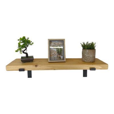 Reclaimed Wooden Shelf with Bracket Bent Down 9" 220mm - Colour Light Oak - Length 60cm