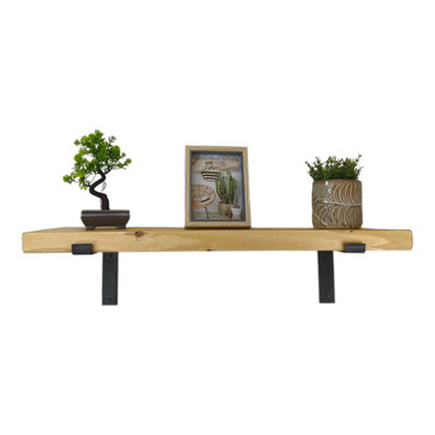 Reclaimed Wooden Shelf with Bracket Bent Down 9" 220mm - Colour Light Oak - Length 60cm