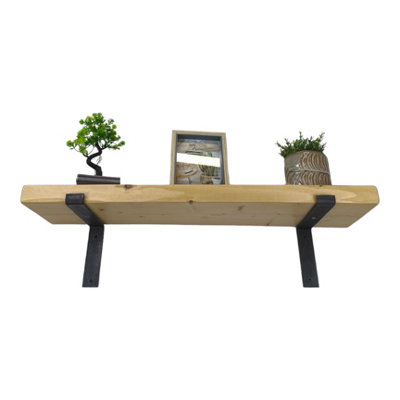 Reclaimed Wooden Shelf with Bracket Bent Down 9" 220mm - Colour Light Oak - Length 60cm - 3
