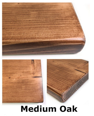 Reclaimed Wooden Shelf with Bracket Bent Down 9" 220mm - Colour Medium Oak - Length 110cm