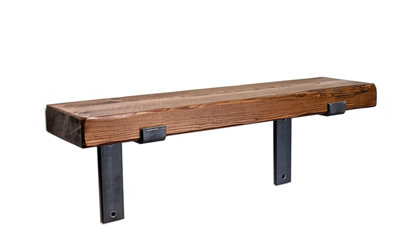 Reclaimed Wooden Shelf with Bracket Bent Down 9" 220mm - Colour Medium Oak - Length 210cm