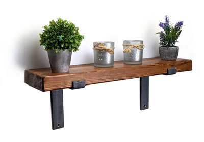 Reclaimed Wooden Shelf with Bracket Bent Down 9" 220mm - Colour Medium Oak - Length 90cm