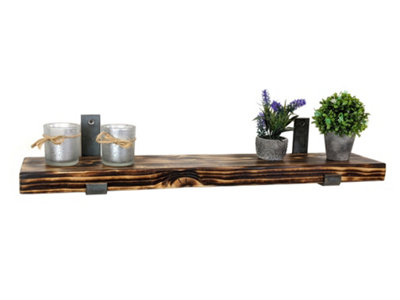 Reclaimed Wooden Shelf with Bracket Bent Up 6" 140mm - Colour Burnt - Length 200cm