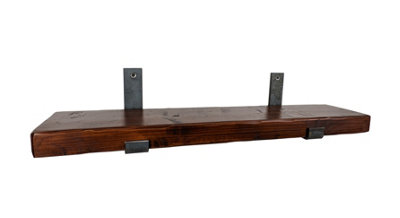 Reclaimed Wooden Shelf with Bracket Bent Up 6" 140mm - Colour Dark Oak - Length 100cm