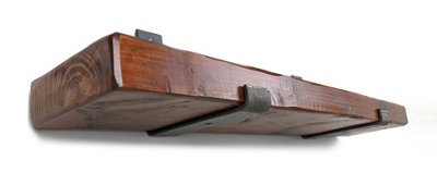 Reclaimed Wooden Shelf with Bracket Bent Up 6" 140mm - Colour Dark Oak - Length 100cm