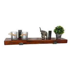 Reclaimed Wooden Shelf with Bracket Bent Up 6" 140mm - Colour Dark Oak - Length 180cm