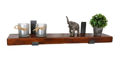 Reclaimed Wooden Shelf with Bracket Bent Up 6" 140mm - Colour Dark Oak - Length 20cm