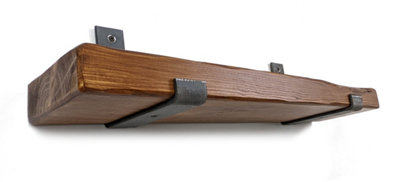 Reclaimed Wooden Shelf with Bracket Bent Up 6" 140mm - Colour Medium Oak - Length 130cm