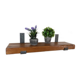 Reclaimed Wooden Shelf with Bracket Bent Up 6" 140mm - Colour Medium Oak - Length 70cm