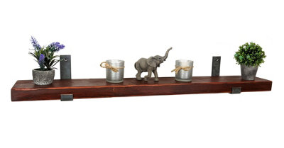 Reclaimed Wooden Shelf with Bracket Bent Up 6" 140mm - Colour Teak - Length 190cm