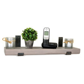 Reclaimed Wooden Shelf with Bracket Bent Up 7" 170mm - Colour Antique Grey - Length 160cm