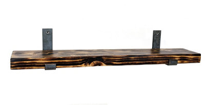 Reclaimed Wooden Shelf with Bracket Bent Up 7" 170mm - Colour Burnt - Length 190cm