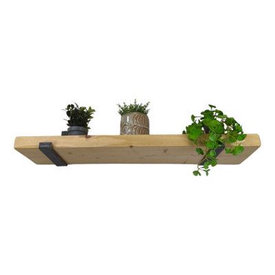 Reclaimed Wooden Shelf with Bracket Bent Up 7" 170mm - Colour Light Oak - Length 60cm - 3