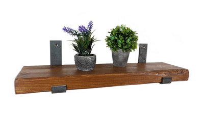 Reclaimed Wooden Shelf with Bracket Bent Up 7" 170mm - Colour Medium Oak - Length 60cm