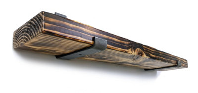 Reclaimed Wooden Shelf with Bracket Bent Up 9" 220mm - Colour Burnt - Length 40cm