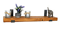 Reclaimed Wooden Shelf with Bracket Bent Up 9" 220mm - Colour Light Oak - Length 100cm