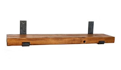 Reclaimed Wooden Shelf with Bracket Bent Up 9" 220mm - Colour Light Oak - Length 140cm