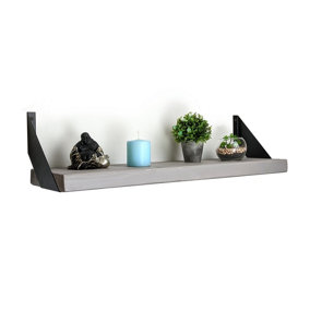 Reclaimed Wooden Shelf with Bracket FLAT 9" 220mm - Colour Antique Grey - Length 100cm
