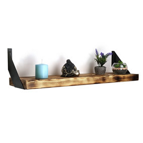 Reclaimed Wooden Shelf with Bracket FLAT 9" 220mm - Colour Burnt - Length 150cm